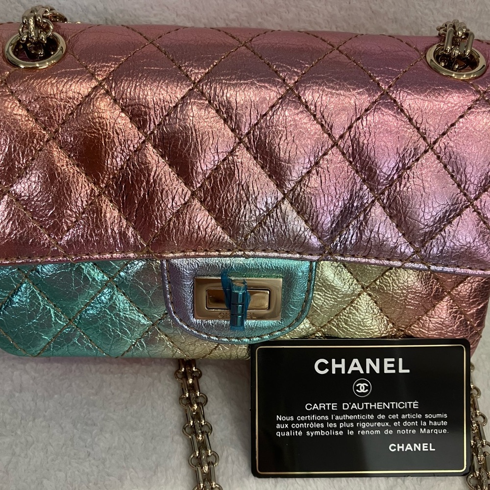 ❌ SOLD ❌Chanel metiers d’art 2.55 reissue mini in rainbow metallic goatskin